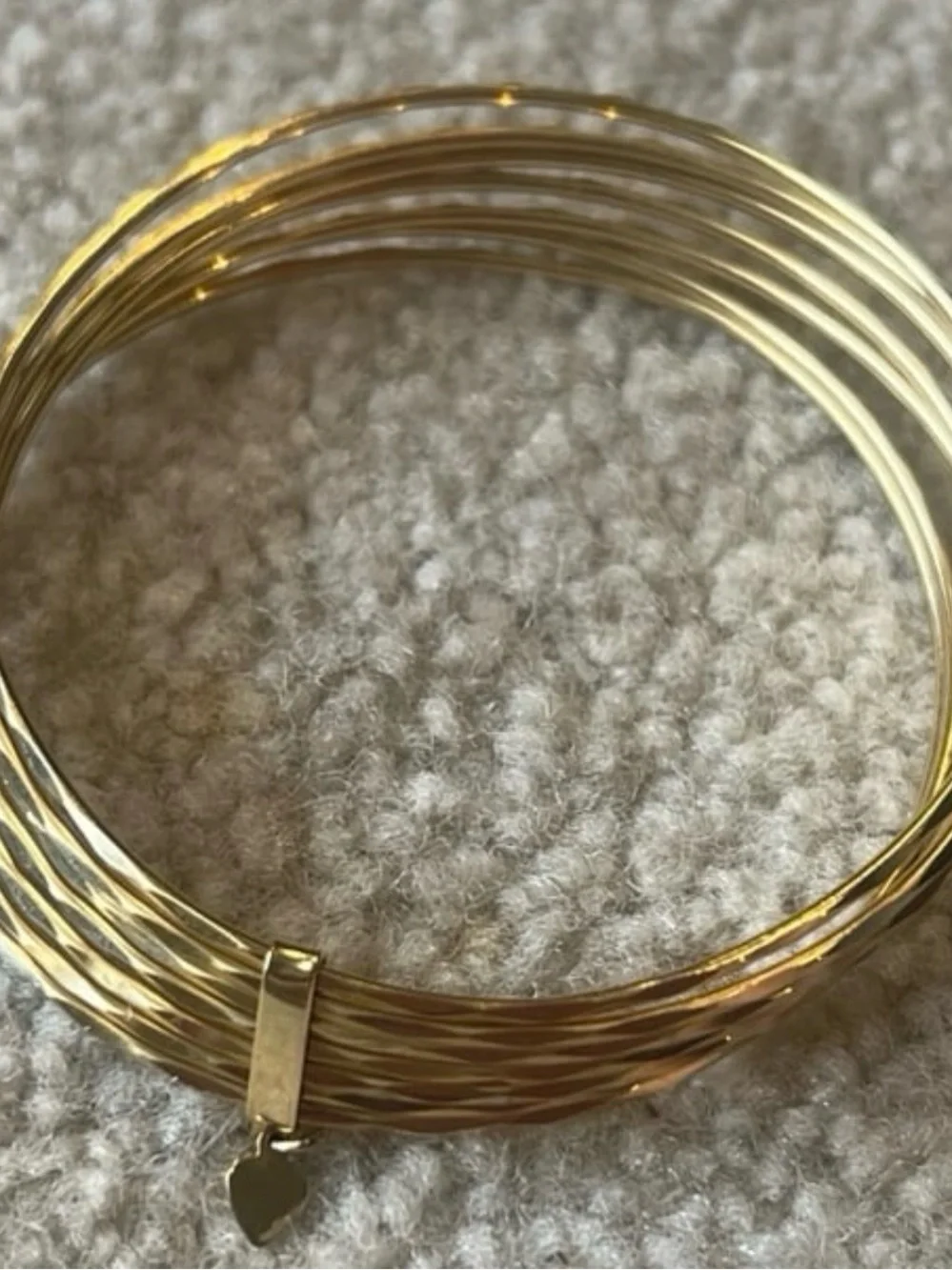 Ra 14k  Solid Yellow Gold 7 Bangle Bracelets with Heart Charm - Gold